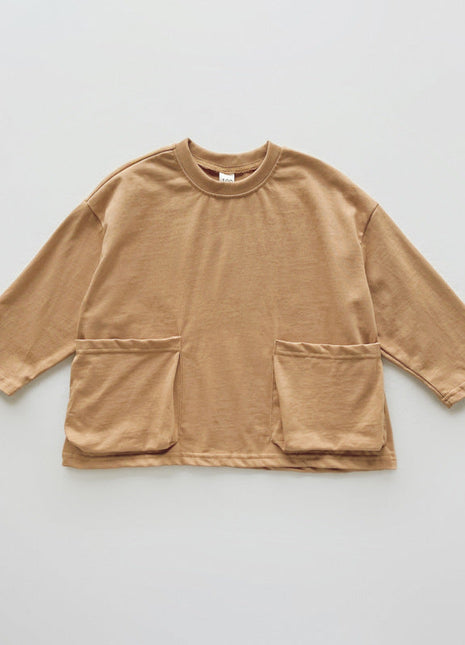 Autumn Arrival Baby Kids Unisex Comfortable Solid Color Pocketed Long Sleeves Top-1