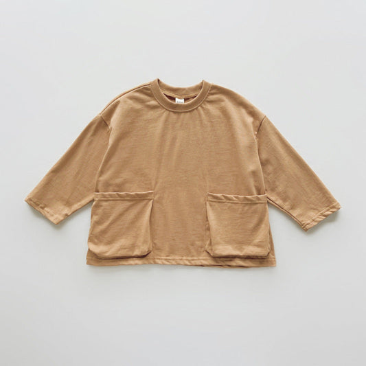 Autumn Arrival Baby Kids Unisex Comfortable Solid Color Pocketed Long Sleeves Top-1
